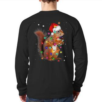 Squirrel Christmas Hat Santa Pajama Squirrels Lover Xmas Back Print Long Sleeve T-shirt | Mazezy