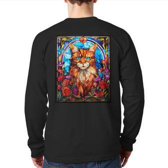 Stained Glass Style Cymric Cat Back Print Long Sleeve T-shirt | Mazezy