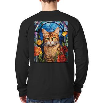 Stained Glass Style European Shorthair Cat Back Print Long Sleeve T-shirt | Mazezy