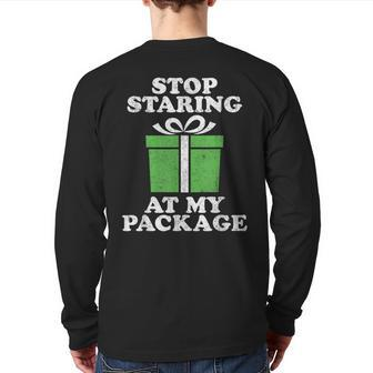 Stop Staring At My Package Christmas In July Retro Back Print Long Sleeve T-shirt - Thegiftio UK