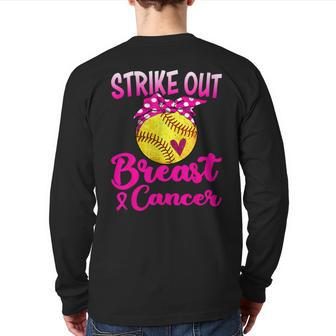 Strike Out Breast Cancer Awareness Pink Baseball Fighters Back Print Long Sleeve T-shirt | Mazezy
