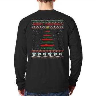 Submarine Navy Military Tree Ugly Christmas Sweater Back Print Long Sleeve T-shirt - Monsterry UK