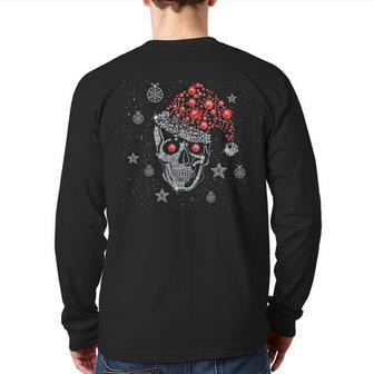 Sugar Skull With Santa Hat Christmas Pajama Xmas Back Print Long Sleeve T-shirt - Monsterry UK