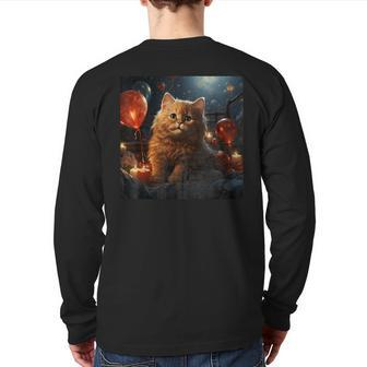 Suphalak Cat 4Th Of July Red Fireworks Star Pillow Graphic Back Print Long Sleeve T-shirt | Mazezy