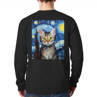 Surrealism Starry Night Chantilly-Tiffany Cat Back Print Long Sleeve T-shirt | Mazezy