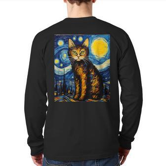 Surrealism Starry Night Donskoy Cat Back Print Long Sleeve T-shirt | Mazezy