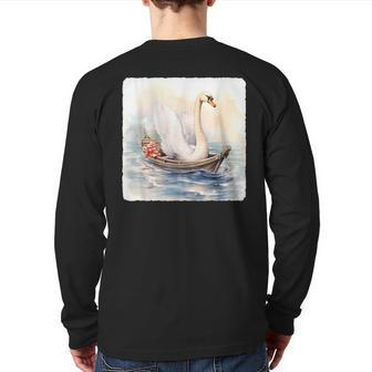 Swan Riding A Paddle Boat Concept Of Swan Using Paddle Boat Back Print Long Sleeve T-shirt | Mazezy