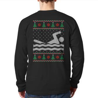 Swimming Ugly Christmas Sweater Back Print Long Sleeve T-shirt | Mazezy
