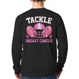 Tackle Football Pink Ribbon Breast Cancer Awareness Boys Back Print Long Sleeve T-shirt - Seseable