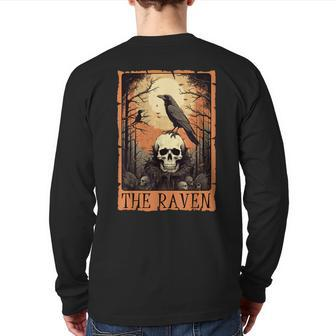 Tarot Card The Raven Crow Skull Spooky Halloween Back Print Long Sleeve T-shirt - Seseable