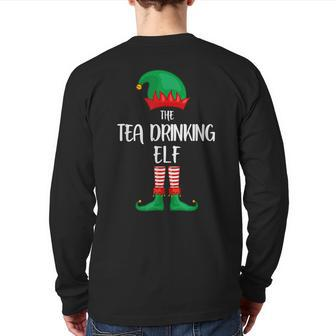 Tea Drinking Elf Christmas Party Matching Family Group Pj Back Print Long Sleeve T-shirt - Monsterry DE