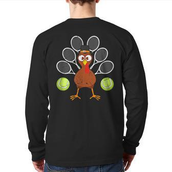 Tennis Racket Turkey Thanksgiving Back Print Long Sleeve T-shirt - Seseable