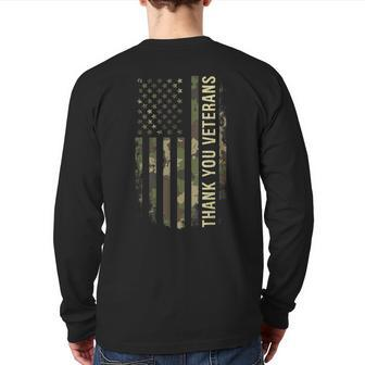 Thank You Veterans Camouflage American Flag Back Print Long Sleeve T-shirt - Thegiftio