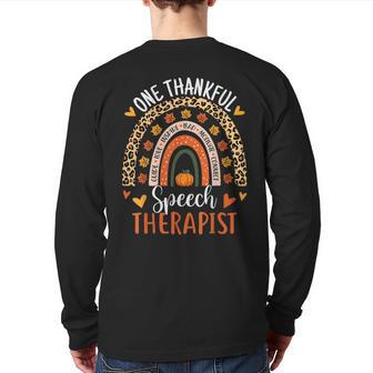 Thankful Speech Therapist Thanksgiving Slp Speech Therapy Back Print Long Sleeve T-shirt - Monsterry