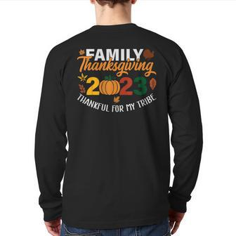 Thankful For My Tribe Thanksgiving Family Back Print Long Sleeve T-shirt | Mazezy