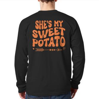 Thanksgiving Couples She's My Sweet Potato I Yam Set Back Print Long Sleeve T-shirt - Seseable