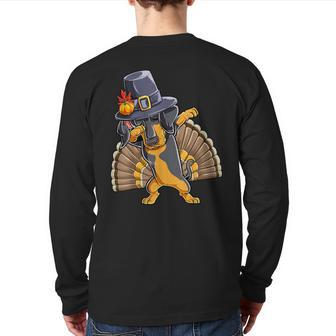 Thanksgiving Dabbing Dachshund Turkey Pilgrim Boys Dog Back Print Long Sleeve T-shirt | Mazezy