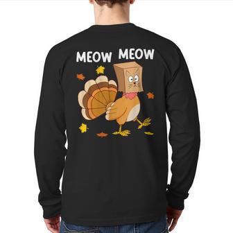Thanksgiving Turkey Cat Meow Thanksgiving Back Print Long Sleeve T-shirt | Mazezy