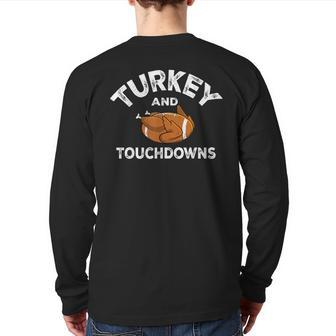 Thanksgiving Turkey And Touchdowns Football Back Print Long Sleeve T-shirt - Monsterry