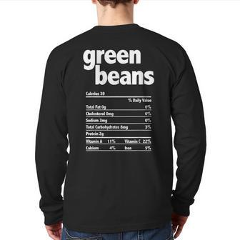 Thanksgiving Xmas Costume Nutrition Facts Green Beans Back Print Long Sleeve T-shirt - Seseable