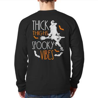 Thick Thighs Spooky Vibes Pretty Eyes Witch Halloween Party Back Print Long Sleeve T-shirt - Monsterry