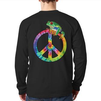 Tie-Dye Peace Sign Tree Frog Cute Colorful Back Print Long Sleeve T-shirt | Mazezy
