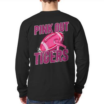 Tigers Pink Out Football Tackle Breast Cancer Back Print Long Sleeve T-shirt - Seseable