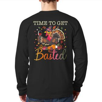 Time To Get Basted Cool Turkey Thanksgiving Drinking Back Print Long Sleeve T-shirt - Monsterry DE