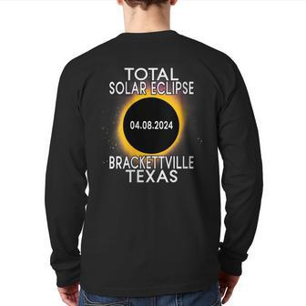 Total Solar Eclipse 2024 Brackettville Texas Totality Path Back Print Long Sleeve T-shirt | Mazezy