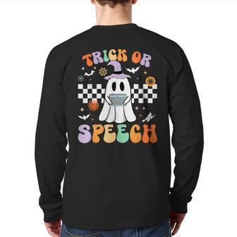 Trick Or Speech Retro Slp Halloween Speech Therapy Halloween Back Print Long Sleeve T-shirt - Seseable