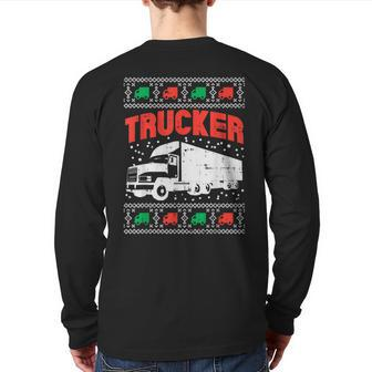 Trucker Xmas Truck Ugly Christmas Sweater For Pj Back Print Long Sleeve T-shirt - Monsterry CA