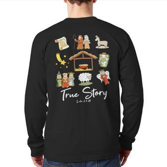 True Story Nativity Christmas Jesus Faith Based Christmas Back Print Long Sleeve T-shirt - Monsterry UK