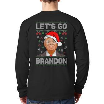 Trump Ugly Christmas Sweater Let's Go Bradon Meme Xmas Back Print Long Sleeve T-shirt | Mazezy