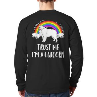 Trust Me I'm A Unicorn Great Pyrenees Pyrenean Dog Back Print Long Sleeve T-shirt | Mazezy