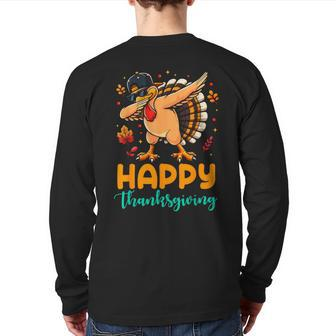 Turkey Dabbing Happy Thanksgiving Day Pilgrim Boys Men Back Print Long Sleeve T-shirt - Seseable