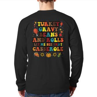 Turkey Gravy Beans And Rolls Thanksgiving Day Back Print Long Sleeve T-shirt - Seseable
