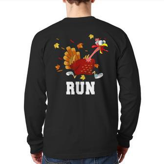 Turkey Run Costume Thanksgiving Running Turkey Trot Back Print Long Sleeve T-shirt - Seseable