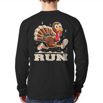 Turkey Run Costume Thanksgiving Running Turkey Trot Back Print Long Sleeve T-shirt | Mazezy