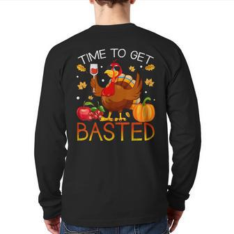 Turkey Time To Get Basted Retro Happy Thanksgiving Women Back Print Long Sleeve T-shirt - Monsterry AU