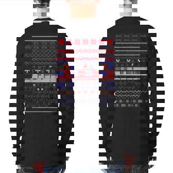 Ugly Christmas Sweater America Flag Usa Christmas 2023 Back Print Long Sleeve T-shirt - Monsterry