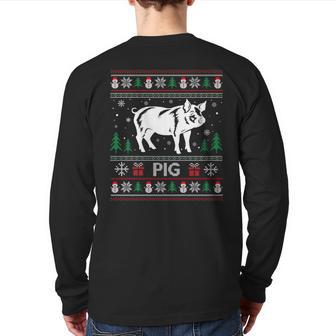 Ugly Christmas Sweater Pig Ugly Xmas Back Print Long Sleeve T-shirt - Monsterry