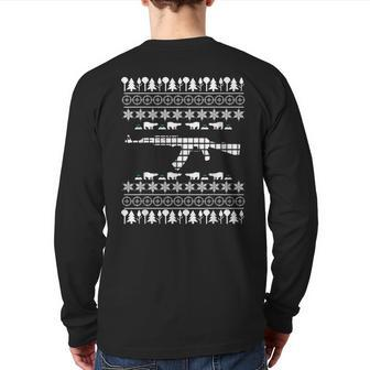 Ugly Christmas Sweater Hunting Rifle Back Print Long Sleeve T-shirt - Monsterry UK