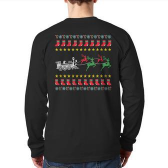 Ugly Christmas Sweater For Model Train Lover Back Print Long Sleeve T-shirt | Mazezy