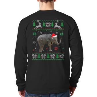 Ugly Sweater Christmas Elephant Lover Santa Hat Animals Back Print Long Sleeve T-shirt - Monsterry DE