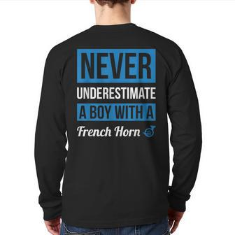 Never Underestimate A Boy With A French Horn Boys Back Print Long Sleeve T-shirt - Seseable