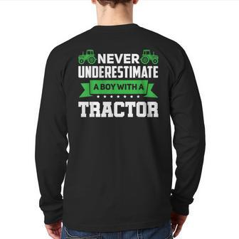 Never Underestimate A Boy With A Tractor Farming Back Print Long Sleeve T-shirt - Thegiftio UK