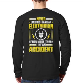 Never Underestimate An Electrician Back Print Long Sleeve T-shirt - Monsterry DE