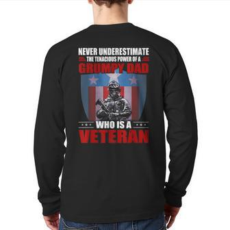 Never Underestimate A Grumpy Dad Who Is A Veteran Xmas Back Print Long Sleeve T-shirt - Seseable
