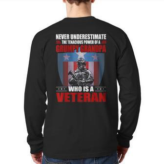 Never Underestimate A Grumpy Grandpa Veteran Christmas Back Print Long Sleeve T-shirt - Seseable