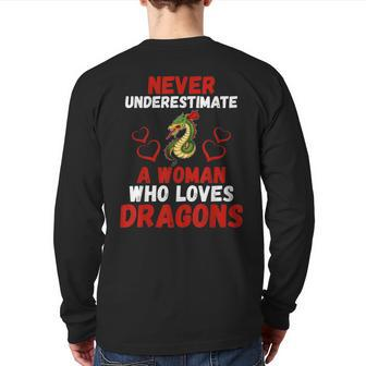 Never Underestimate Love Dragons Graphic Back Print Long Sleeve T-shirt - Seseable